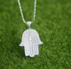 mens lucky hamsa hand pendant necklace hip hop Rock style Full cubic zirconia 24" rope chain silver gold plated cz men necklace