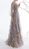 Modern Uzun Kollu Gelinlik Modelleri 2020 Moda Çiçek Nakış A-line Şeffaf Abiye Örgün Parti törenlerinde Ucuz Pageant Elbise Çin