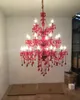 Large Red Crystal Chandelier Lighting in red 3 tiers Big Cristal Lustres Light Fixture BIG Crystal chandeliers for villa Hotel