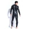 Mann Leder Latex CatSuit Teddy BodySuit Schwarzer glänzender erotischer Dessouskörper