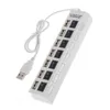 USB 2.0 HUB POWER STRIP 7 PORTS Socket LED Light Up Concentrator With Switch Ac Adapter för mus Tangentbord Charger PC Desktop Laptop Tablet