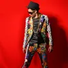 メンズスーツの花印刷ジャケットズボン2個セット潮の男性歌手ナイトクラブステージ衣装星ダンサーヒップホップロックショーDSコスチューム
