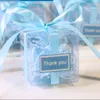 100 stycken/Lot Clear Square PVC Birthday Gift Box Wedding Favor Holder Transparent Chocolate Candy Boxes 5x5x5cm