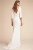 2019 New Simple Crepe Mermaid Boho blygsamma bröllopsklänningar med 34 ärmar V Back Short Train Informal Bohemian Modest Wedding Gow2291952