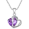 New Authentic 925 Sterling Silver Sparkling Clear Purple Crystal Heart Love Adjustable Necklaces For Women Diy Fashion Jewelry