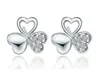 Mix 12 Style Luxury Cubic Zircon Crystal Stud Örhängen S925 Platinum Plated Bow Clover Crown Love Heart Round Square Stud Örhängen