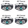 12 Zodiac Constellation Bracciale fatti a mano in pelle fai da te Braceelts fit 18mm Noosa Bottone a pressione in lega Donna Uomo Regolabile Draw String Bracciali