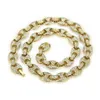 Hip Hop 12mm Gold Silver Color Plated Iced Out Puff Marine Coffee Beads Chain Link Bling Necklace for Men