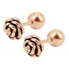 Stainless Steel Rose Flower Screwback Stud Earrings Women Girl Gifts Silver Rose Gold