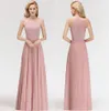 Chiffon Long Bridesmaid Dresses Halter Lace Top Ruched Wedding Guest Party Floor Length Maid Of Honor Dresses 100%Real Image BM0057