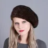 Bérets véritable chapeau de vison tricoté béret avec doublure en laine hiver dame 2023 mode noir blanc gris marron couleur rouge