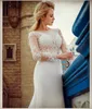 One Word Shoulder Wedding Dresses White Fish Tail Lace Long Sleeved Lace Sexy High Quality Spring Sticker Beaches Wedding Dresses DH103