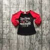 "yeni yıl dilek gece yarısı öpücük" santa bebek yılbaşı güz kız ruffled kollu tshirt bebek t shirt pamuklu gömlek fırfır raglan tişörtleri