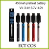 厚いオイルアトマイザーのためのECT COS Eタバコの予熱バッテリー450mAh 510スレッド可変電圧3.4-3.7-4.0V予熱バッテリー