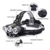 Super Bright 5000lm 5x XM-L T6 LED Uppladdningsbar USB-strålkastare Huvudljus Zoomable Vattentät 6 Modes Torch för fiske Camping Jakt