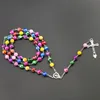 8mm 다채로운 묵주 비즈 종교 가톨릭 묵주 목걸이 묵주기도 Jesus Crucifix Mary Centerpiece Necklaces