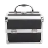 Fashion Cosmetic bag Portable Diamond Texture Aluminum Makeup Storage Bag with Mirror & Key Black