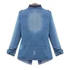 Ryssland Spring Autumn New Noble Stars Lady Streetwear Denim Jackets Blue Patchwork Pockets Button High Quality Cotton Turtleneck8928443