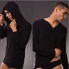Hot  New 2017 Modal Autumn Winter Men Sleep Tops Hat Men Sexy Long Underwear Sleepwear Pijamas