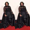 Plus Size Long Formal Evening Dresses Celebrity Black Lace High Low Red Carpet Sheer Evening Gowns Ruffles Party Gowns Prom Dress