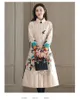 면화 만든 겨울 겨울 중국 스타일의 여성 무릎 길이 트렌치 코트 민속 스타일 면화 패딩 따뜻한 자켓 전통 우표 조수 마모