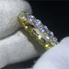 Moda Infinity Band Ring Yellow Gold Wypełnione 925 Srebrna Rocznica Obrączki Ślubne Dla Kobiet Mężczyzn 5A Cyrkon Crystal Bijoux