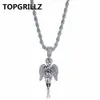 Topgrillz hiphop män kvinnor halsband guld / silver färg pläterad iced ut micro pave cz sten ängel hänge halsband kärlek'sblessing