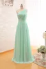 2019 Jeden Suknie Drupienek Sierniczki Mint Green Long A Line Pleys Eleganckie Sukienki Prom Szyfonowa dla Damska Bridal Party