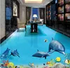Tropischer Fisch, Delphin, Unterwasserwelt, 3D-Stereo-Badezimmer-Bodenfliesen, Bodenmalerei-Tapete