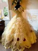 Skönhet Bella Princess Tjejer Pagant Klänning Handgjorda Blommor Kristallapplikationer Boll Gown Toddler Födelsedag Klänning Fairy Tale Flower Girl Dresses