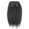 Tanie klips w ludzkich rozszerzeń włosów Naturalne czarne włosy Yaki Clip in Extensions 10 sztuk Kinky Prosto Clip in Extensions 120g