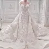 Verbazingwekkende zeemeermin trouwjurk met overskirt 3D bloemen kralen kant applicaties lieverd bruidsjurken fantastische Saoedi-Arabië bruidsjurken