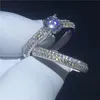 Handgemaakte echte 925 sterling zilveren ring pave instelling 5A cz steen engagement trouwband ring voor vrouwen bruids sets sieraden