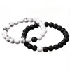 JLN Onyx Blanc Howlite Couple Bracelet Mat Pierre Naturelle Bracelets Ensemble Pour Les Amoureux Bijoux