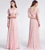 Modest Long Bridesmaid Dresses Plus Size Chiffon Blush Pink Formell Party Maid of Honor Gowns Kortärmad Pläterad Golvlängd Elegant Klänning