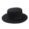 New Fashion Wool Pork Pie Boater Flat Top Hat For Women's Men's Felt Wide Brim Fedora Gambler Hats