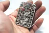 Antique white bronze double-sided dragon play ball (lucky word). Rectangular lucky necklace pendant.