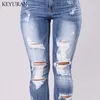 Novo 2018 Verão occident Ultra Stretch Buraco Rasgado Calça Jeans de cintura alta Feminino Denim Calças Lápis Calças Para As Mulheres Skinny Jeans