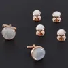 Uroczy biżuteria Mężczyźni Formalna Dress Garnitur Ślub Prom Cufflinks i Studia Ustaw Okrągły Rose Gold Pearl Spinki