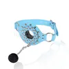 Bondage Slave Hoofd Harnas Zachte Lederen Studs Gag Open Mond Restraint Plug Blue Game # E94