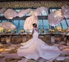 Afrikaanse goedkope South Mermaid Wedding Jurken Lace Appliques Crystal Beads Plus Size lange mouwen pure nek bruidsjurken kapeltrein