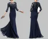 Applique Mother Of The Bride Dresses 3/4 Sleeve Mother Dresses Crystal Chiffon Beadings Mermaid Evening Gowns