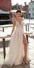 Eleganta Aline Wedding Dresses Side Split Spaghetti Sexig Illusion Boho Beach Vestidos de Novia Pearls Backless Bohemian Bridal Gow2123959