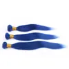 8A Malaysische blaue Jungfrau-Haarbündel mit Spitzenfrontverschluss Hellblaue glatte Echthaarwebart mit 13X4 Frontal vorgezupft