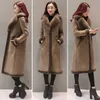 Wholesale-2017 New Winter Suede Leather Coat Women Fashionable Long Thick Lamb Fur Parka Female Faux Sheepskin Windbreakers Jacket YQ401