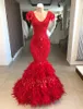 Red Sexy V Neck Mermaid Special Occasion Dresses Plus Size Balck Girl Prom Dresses Long Kleider Evening Gowns Dresses Real Samples 2019