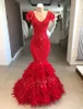 Red Sexy con cuello en V Sirena Vestidos para ocasiones especiales Tallas grandes Balck Girl Vestidos de baile Vestidos largos de noche Kleider Vestidos Muestras reales 2019