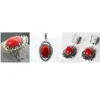 Fashion Red Carved Lacquer Marcasite 925 Sterling Silver floeer Ring(#7-10) Earrings & Pandent jewelry sets