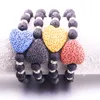 10Colors 20mm Heart Love 8mm Black Lava Stone Bracelet DIY Essential Oil Diffuser Bracelet for women men