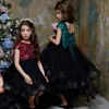 Hallo Lo Flower Meisjes Jurken 2018 Pailletten Bodice Tiered Black Tule Rok Korte Mouwen Kids Birthday Party Jurken met Bow Back